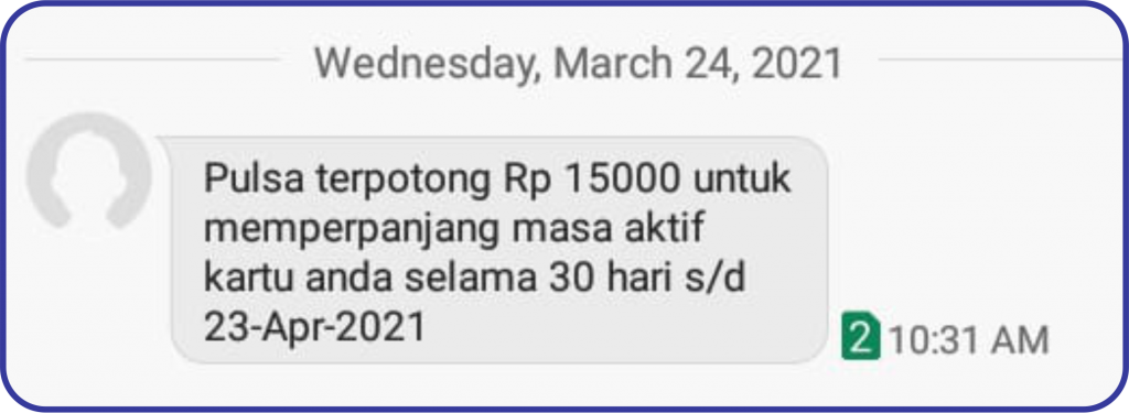 notifikasi sms pembelian masa aktif