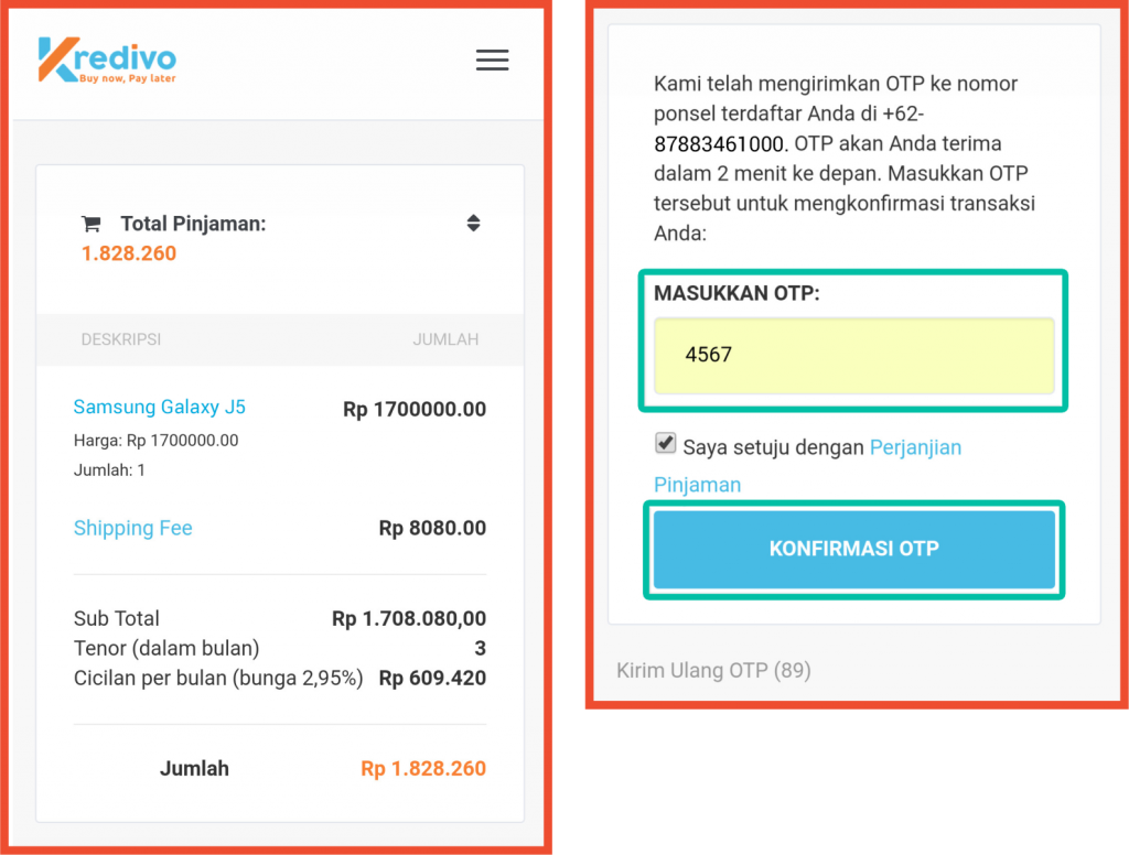 konfirmasi otp kredivo di shopee