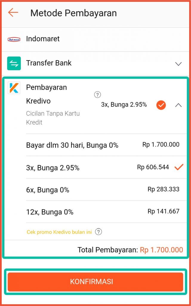 metode pembayaran kredivo di shopee